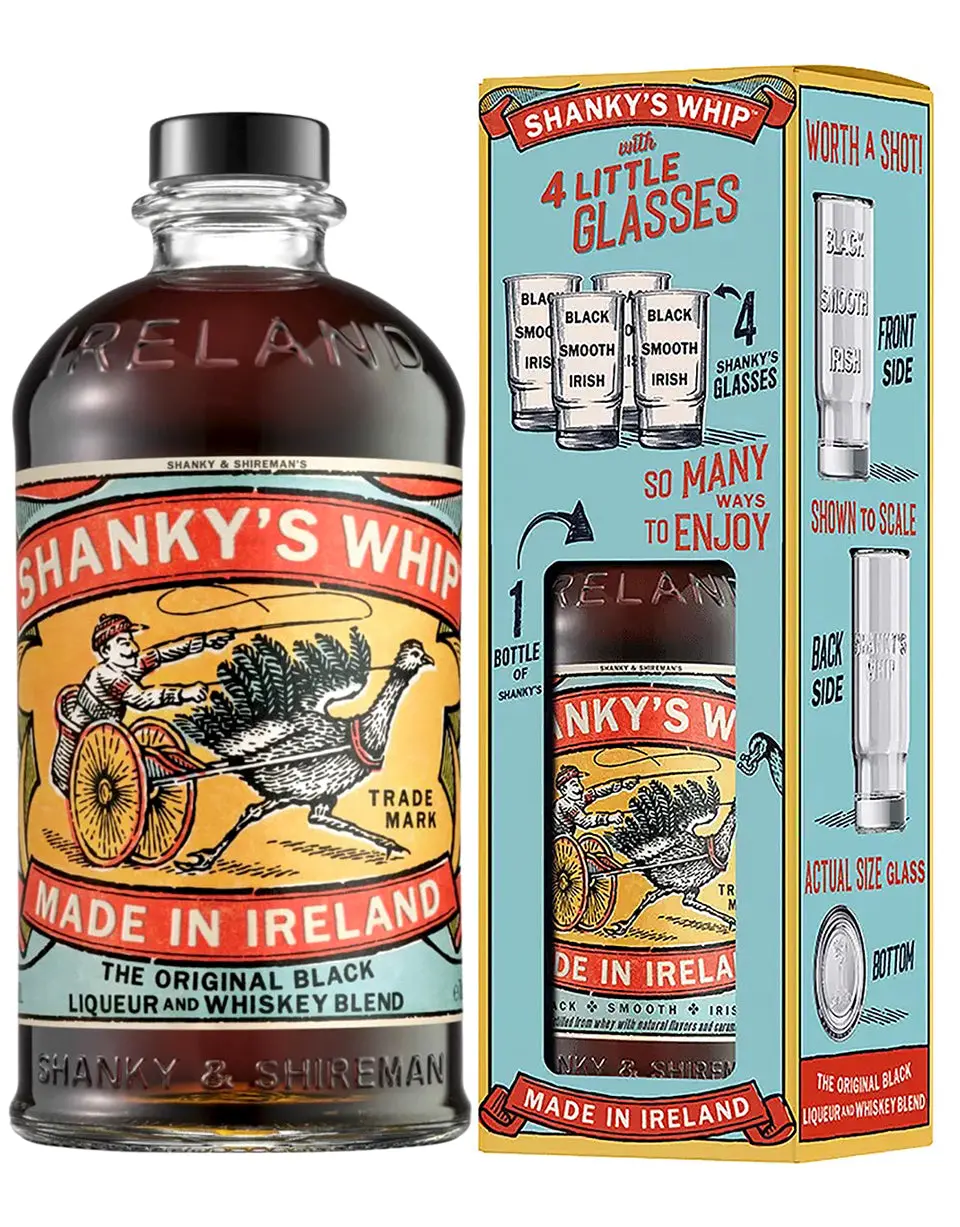 Shanky's Whip Irish Whiskey with 4 Little Glasses